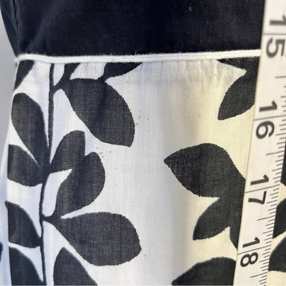 Chaudry KC Midi Dress Cream Black Floral 100% Cotton V Neck Lined Y2K 90s Sz  S - Picture 8 of 16